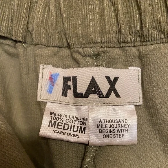 FLAX soft subtle stripe pin wale Olive pants trousers wide leg high waist Sz. M - Picture 6 of 7